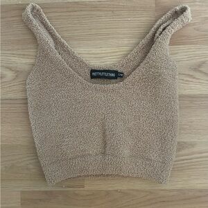 PrettyLittleThing Tan Fuzzy Crop Top